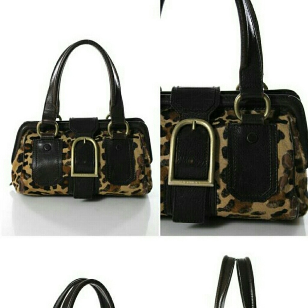 Ella Leopard Brown Beige Leather Pony Brass Satche - Picture 4 of 6